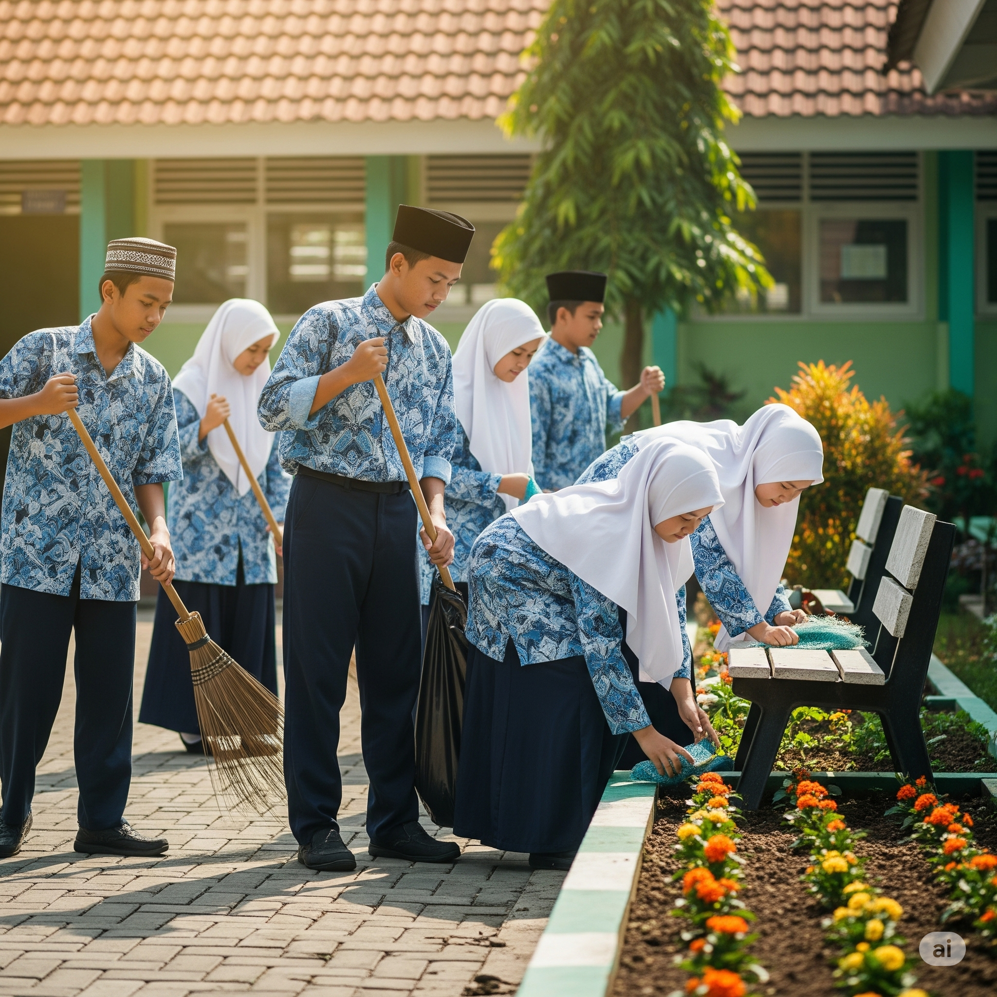 Semangat Gotong Royong Siswa SMP Islam dalam Menjaga Kebersihan Lingkungan Sekolah